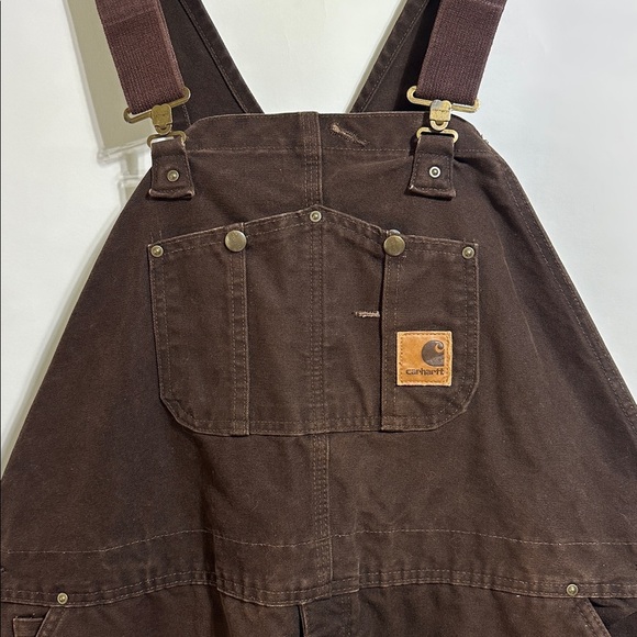 CARHARTT Overalls Mens 46x30 R27 Insulated Bib Duck Carpenter Double Knee Brown - Picture 4 of 10